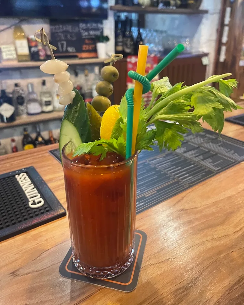 Bloody mary with celery and skewers at Brown's Bar