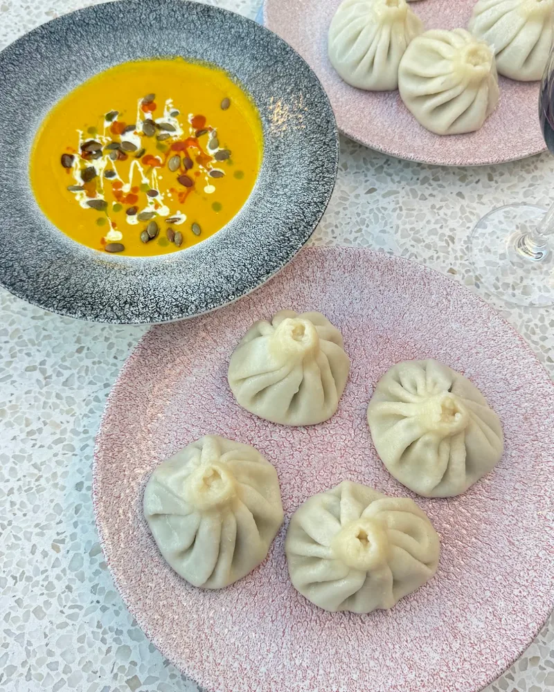 Khinkali dumplings and pumpkin soup at Cafe Daphna Meidan