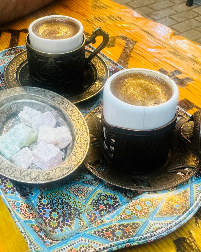 Turkish coffee service with turkish delight on a tray at Craft Coffee