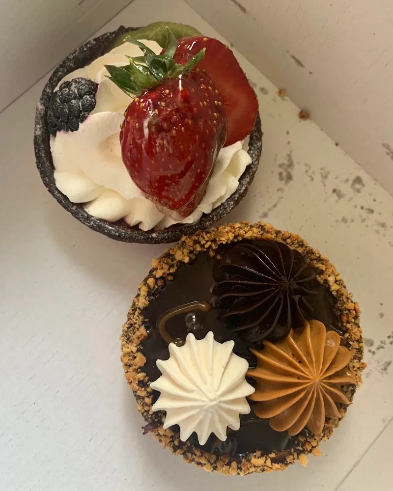 Two mini fruit and chocolate tarts at Dolce Vita