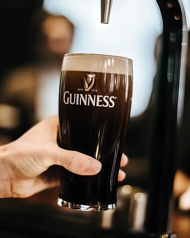 Pint of guinness stout being held at Dublin Pub