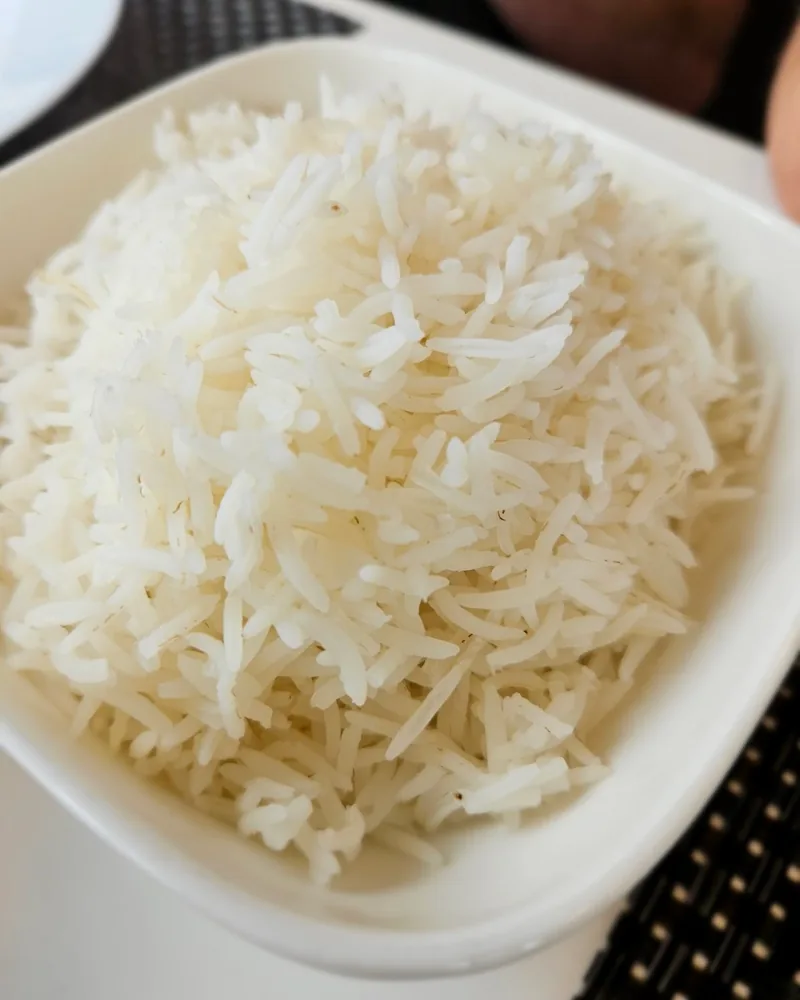 Bowl of white basmati rice at Indian Express