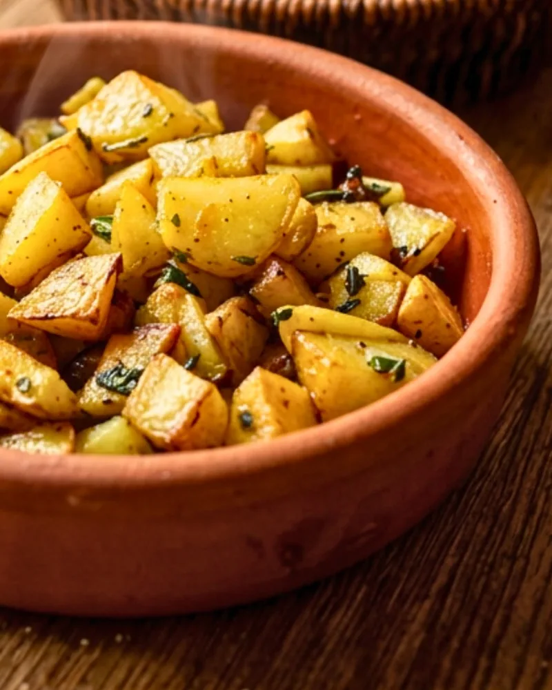 Batata harra in a clay bowl at Kava Lebanese Restaurant