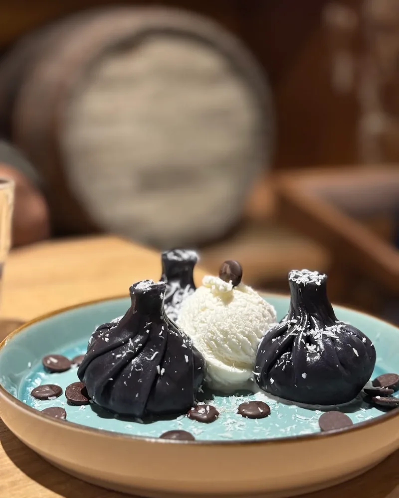 Chocolate khinkali dessert with ice cream at Khinkali Bar N1