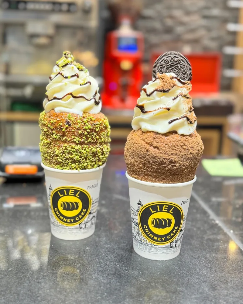 Chimney cakes topped with soft serve ice cream at Liel Chimney Cake & Coffee