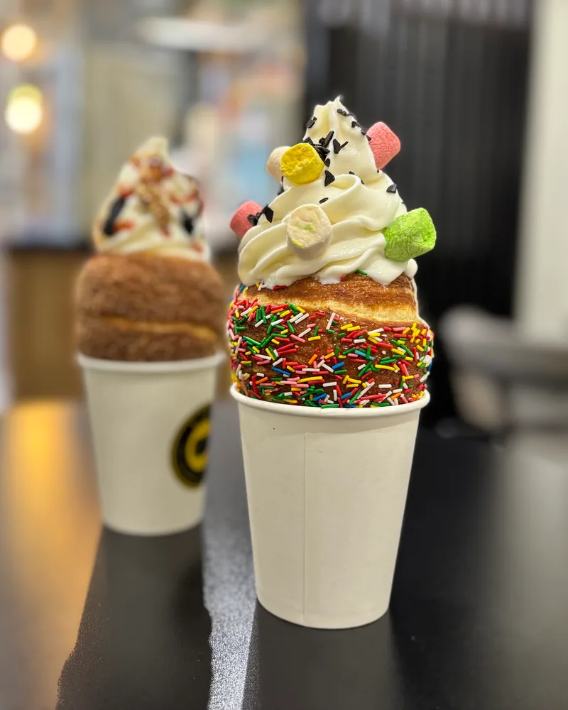 Chimney cake ice cream cones with sprinkles and marshmallows at Liel Chimney Cake & Coffee