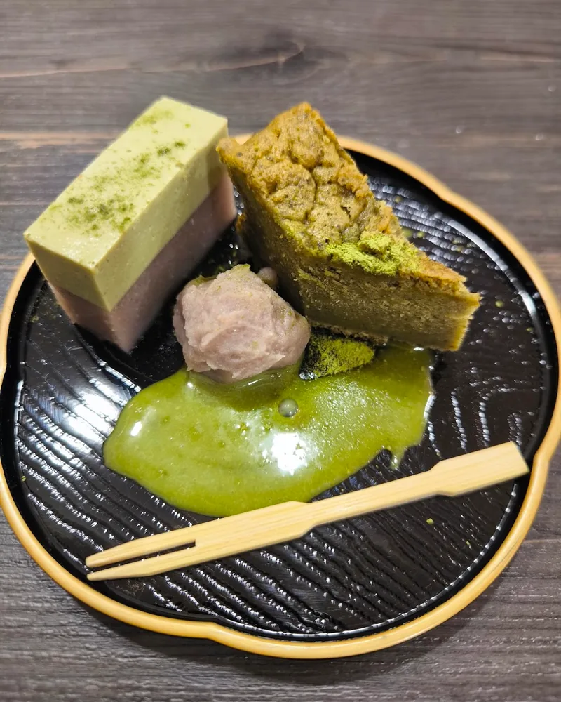 Matcha dessert platter with cake and mousse at Nozomi Bar
