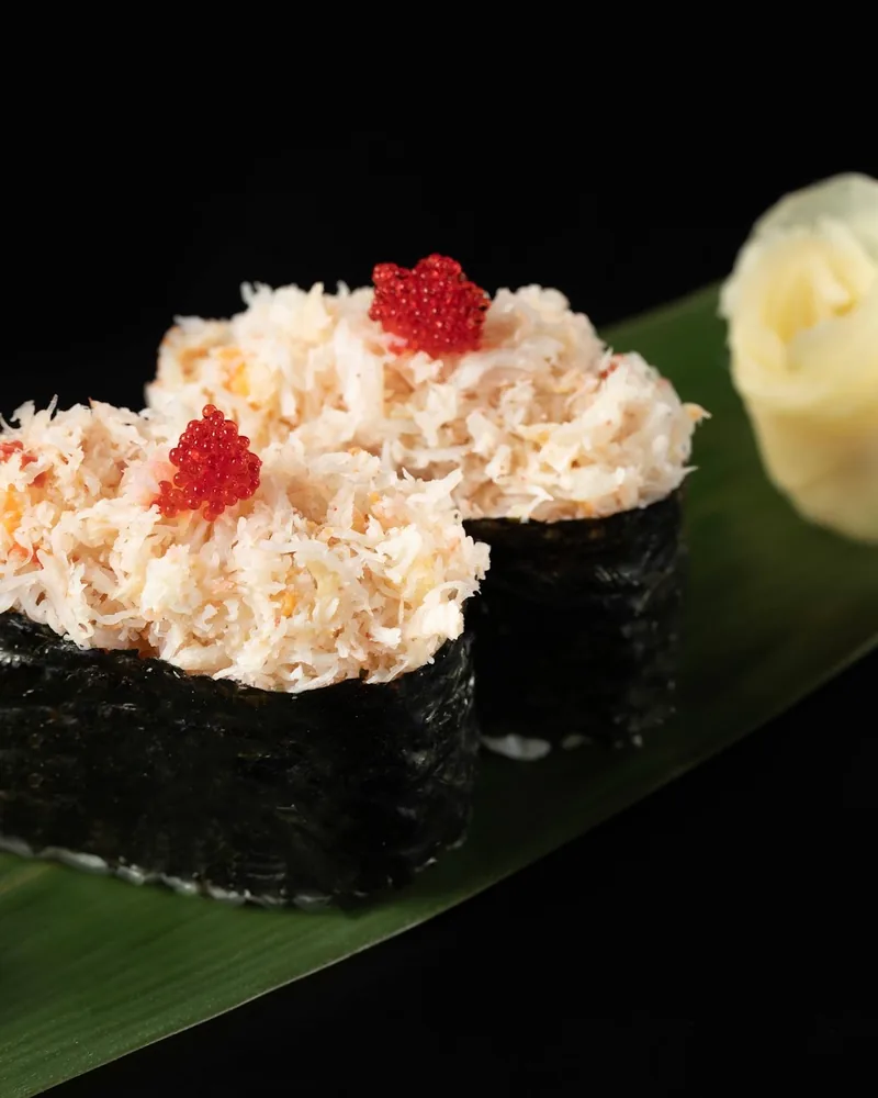 Crab gunkan sushi topped with tobiko at Sushi Room