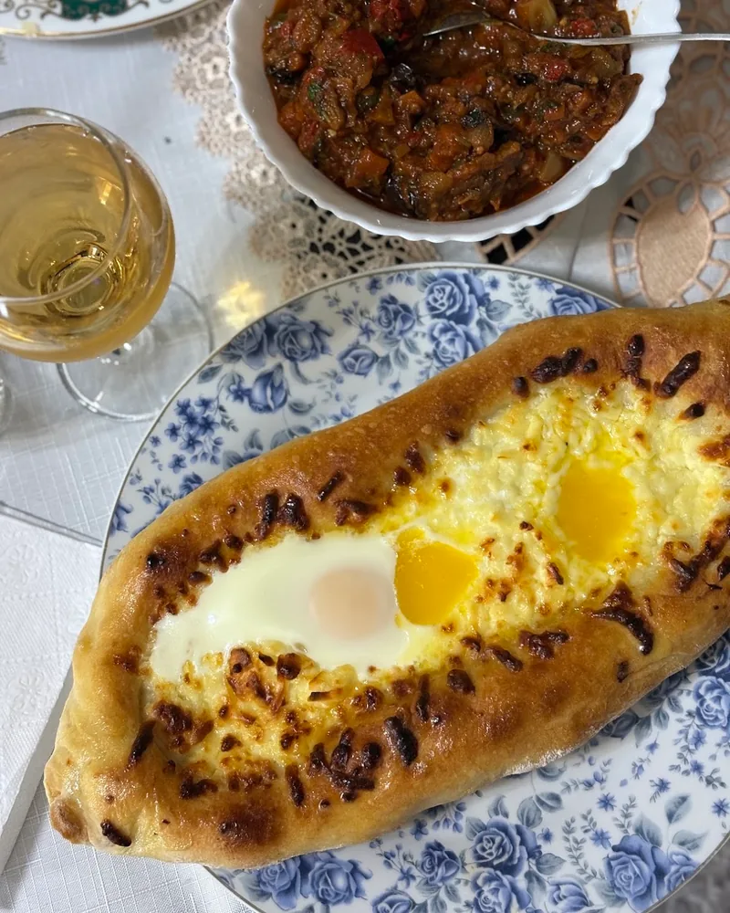 Adjarian khachapuri with eggs and cheese at Tbilisi Cooking Class