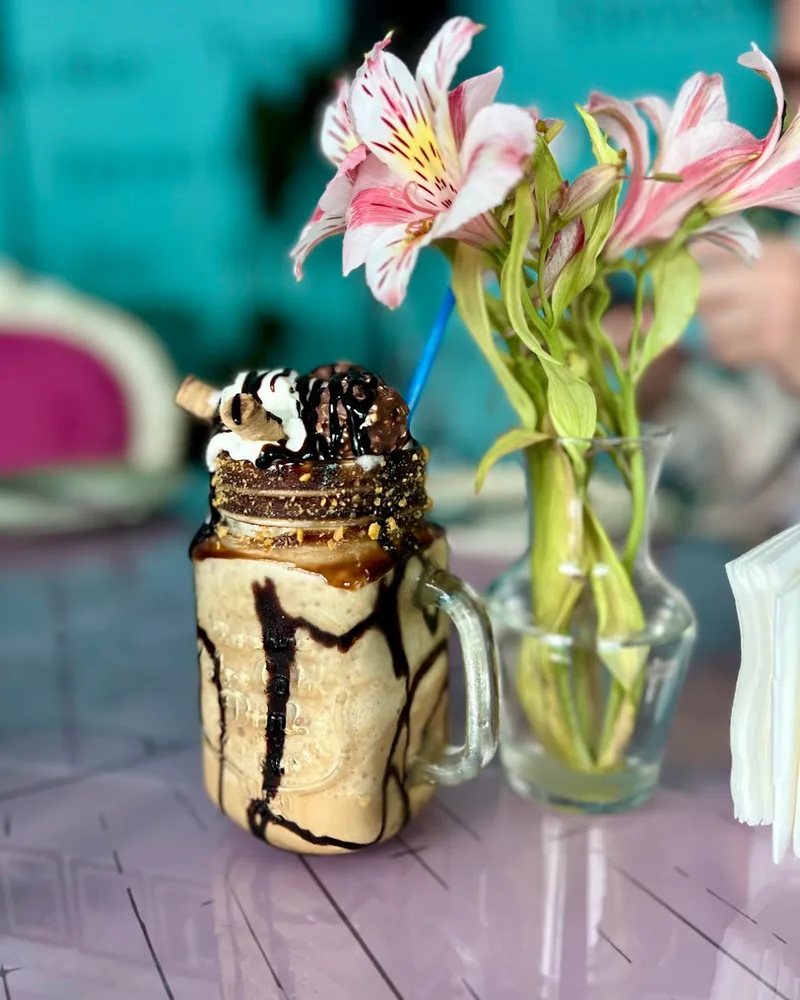 Freakshake milkshake in a mason jar mug at Tiffany Bar & Terrace