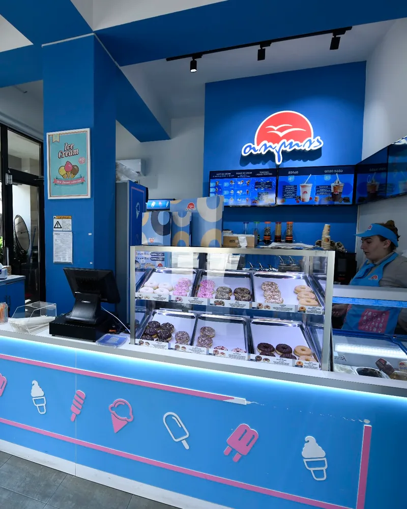 Ice cream counter and pastry display at Tolia